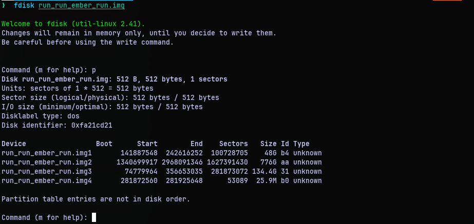 fdisk output