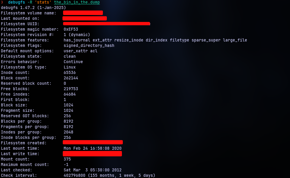 debugfs output